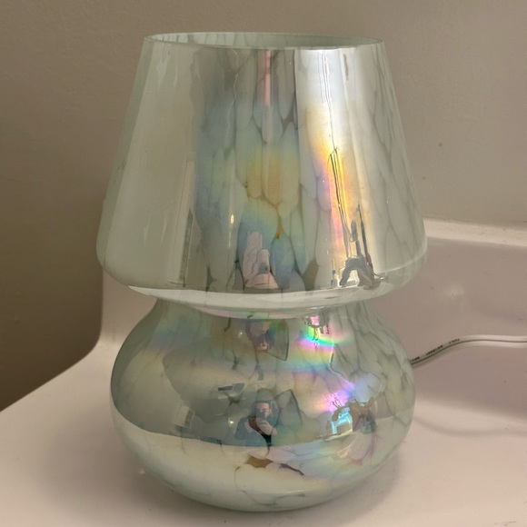 Glass Mushroom Lamp, Bedside Table Lamp, Retro Lamp, Vintage Lamp, Iridescent - Picture 4 of 8